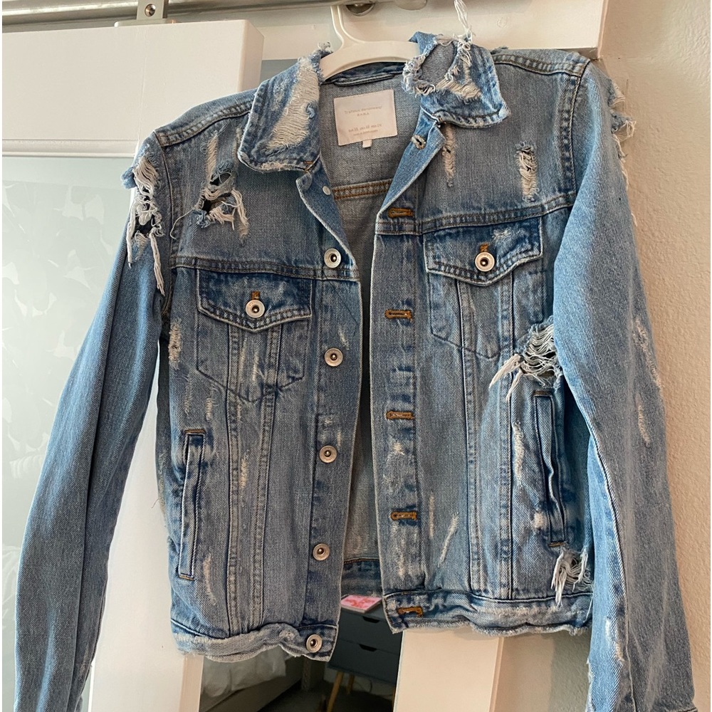Zara denim jacket, distressed